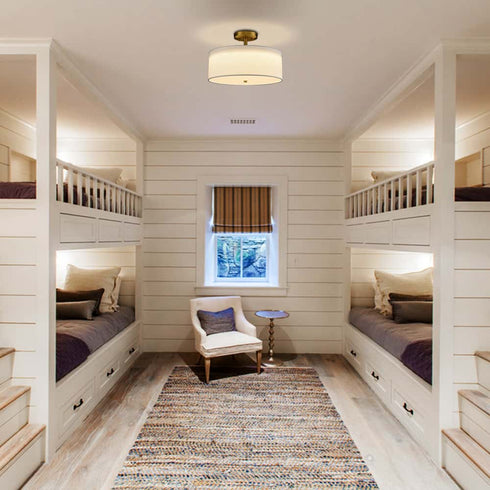 Gold Led Flush Mount Ceiling Light Drum White Fabric Shade 3000k-5500k,24W,1600LM