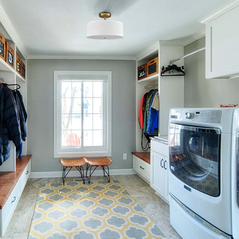 Drum Shade Semi Flush Mount Ceiling Light Brass LED Ceiling Light Fixture