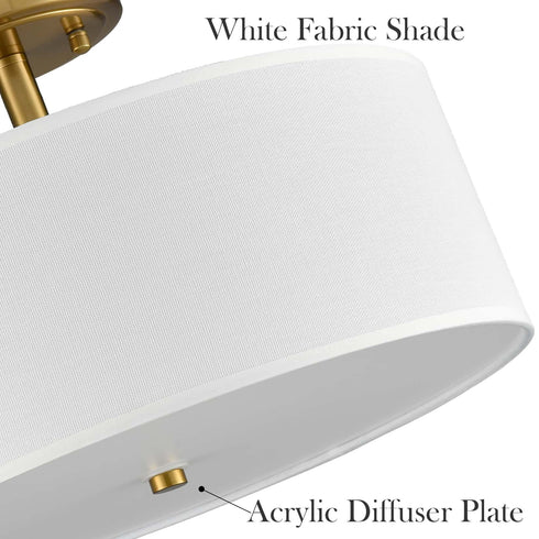 Drum Shade Semi Flush Mount Ceiling Light Brass LED Ceiling Light Fixture