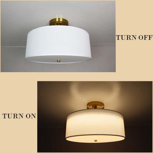 Drum Shade Semi Flush Mount Ceiling Light Brass LED Ceiling Light Fixture
