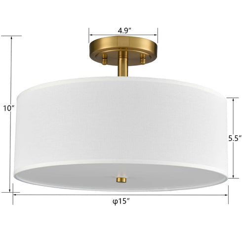 Drum Shade Semi Flush Mount Ceiling Light Brass LED Ceiling Light Fixture
