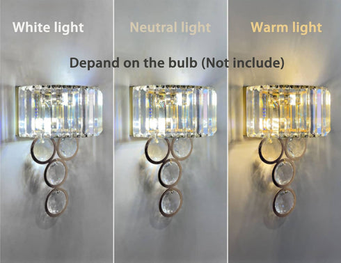 Modern 2-Light Gold Metal Wall Sconce with Crystal Wall Lamp for Bedroom Living Room Vanity Lighting Fixture