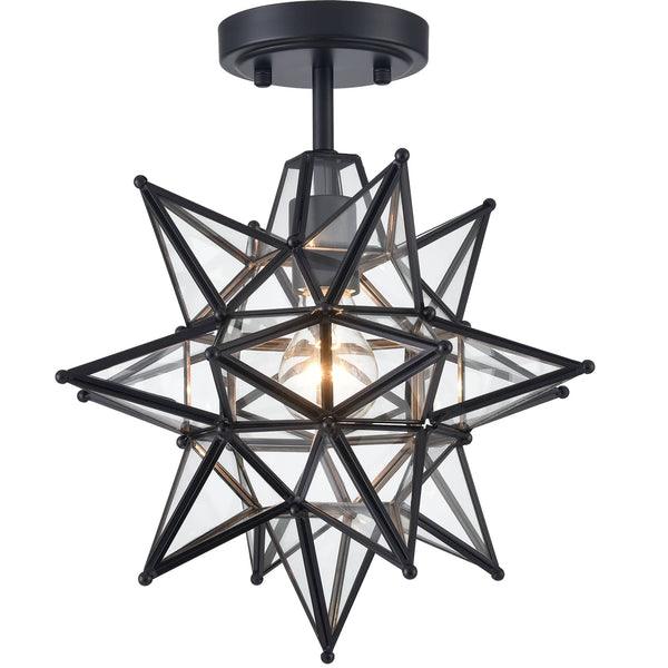 Black Moravian Star Ceiling Light Clear Glass Shade