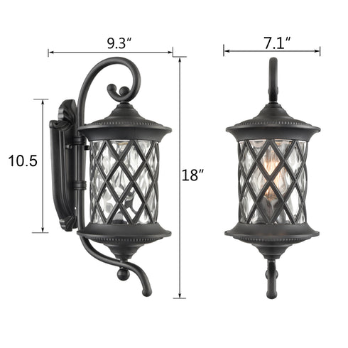 Black Outdoor Wall Lights Exterior Light Fixture Water Glass Shade