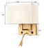 2-pack Modern Gold with white Fabric Wall Sconces with USB Charging Port|LED lighting|Twin on/off Switch for Bedroom