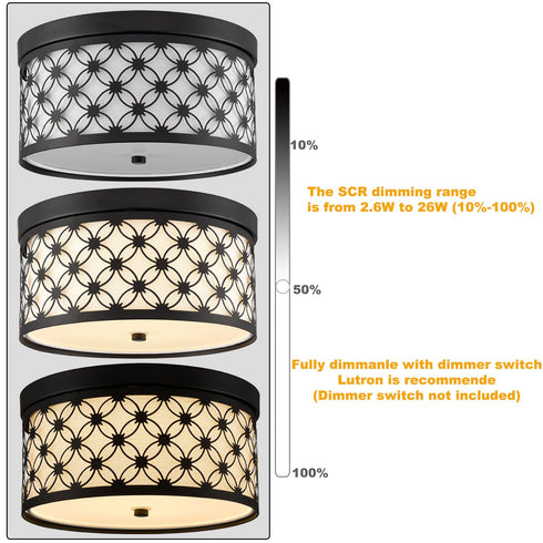 Modern 11'' Round Drum Shade Black Metal Dimmable LED Ceiling Light Hallway Light Fixtures