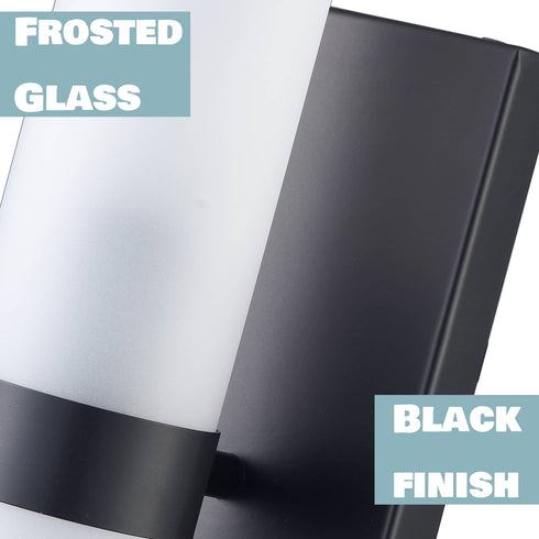 Black Vanity Light Bathroom Sconces Frosted Cylinder Glass