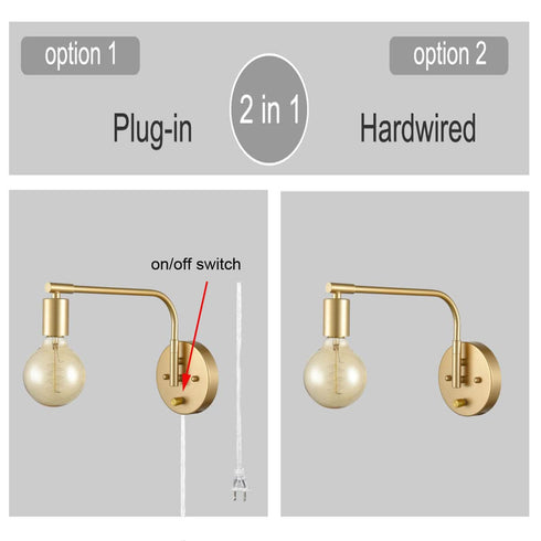 Edison Antique Brass Plug In Wall Sconces Set Of Two