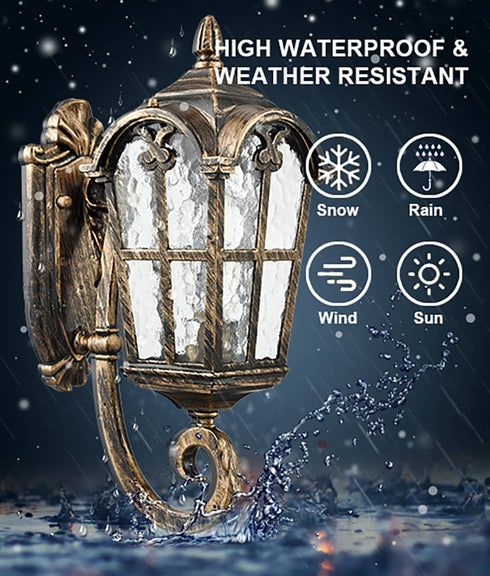 Exterior Wall Light Glass Shade Waterproof Wall Lantern Brass with Rust