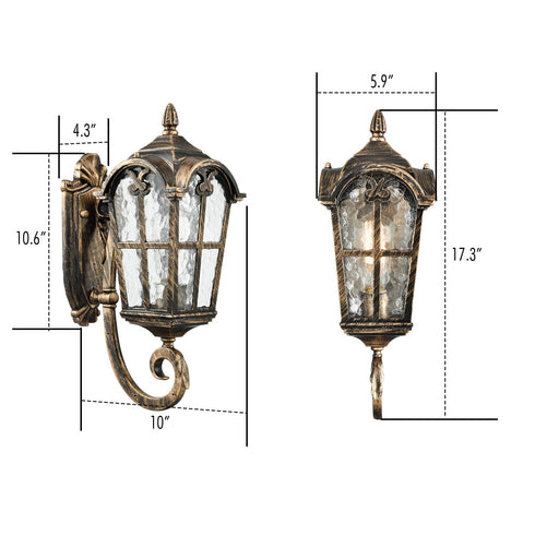 Exterior Wall Light Glass Shade Waterproof Wall Lantern Brass with Rust