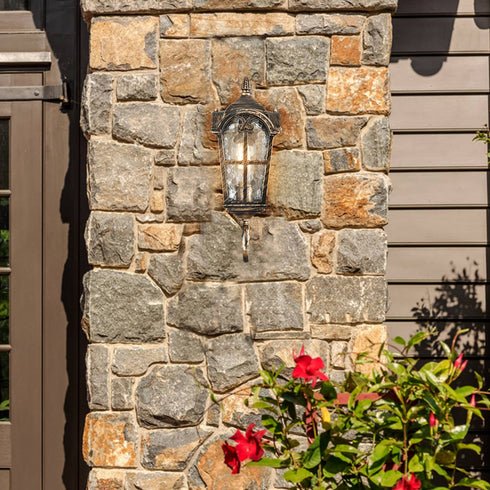 Exterior Wall Light Glass Shade Waterproof Wall Lantern Brass with Rust