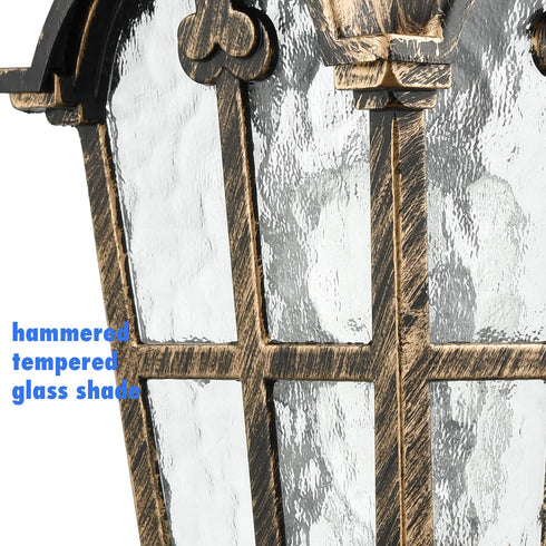 Exterior Wall Light Glass Shade Waterproof Wall Lantern Brass with Rust