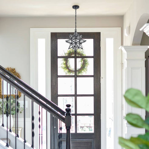 16 Inch Modern Star Pendant Light Boho Black Hanging Pendant Light