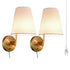 Fabric Shade Bedside Wall Lamp Set of 2 Plug in Wall Lights Brass Finished