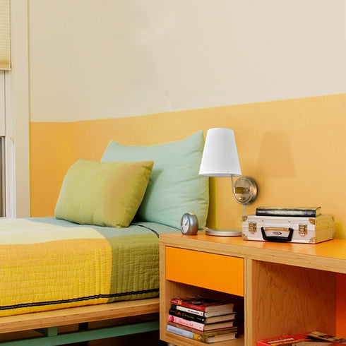 Fabric Shade Bedside Wall Lamp Set of 2 Plug in Wall Lights Brass Finished