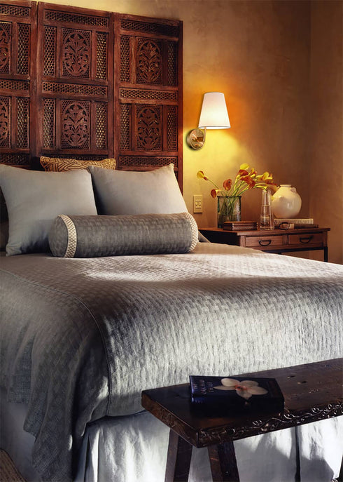 Fabric Shade Bedside Wall Lamp Set of 2 Plug in Wall Lights Brass Finished