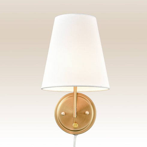 Fabric Shade Bedside Wall Lamp Set of 2 Plug in Wall Lights Brass Finished
