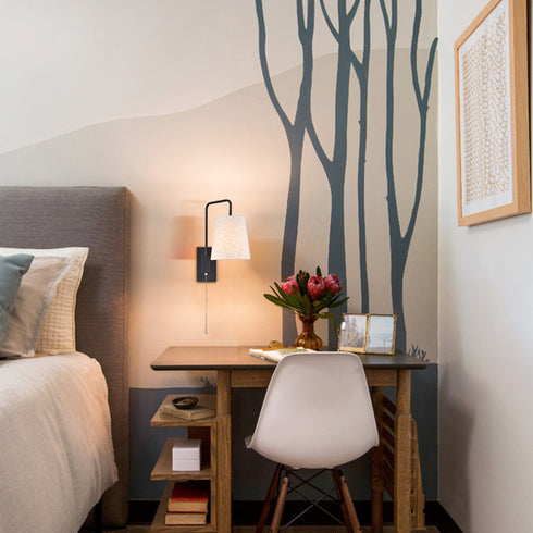 Fabric Shade Plug in Wall Lights 2 Pack Black Wall Lamps