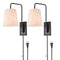Fabric Shade Plug in Wall Lights 2 Pack Black Wall Lamps