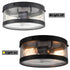 Farmhouse 2-light Black Metal with Seeded Glass Drum Flush Mount Ceiling Light