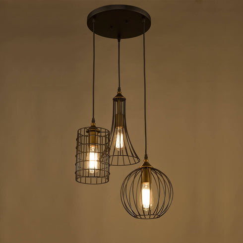 Farmhouse 3-Light Chandelier Hanging Caged Cluster Pendant