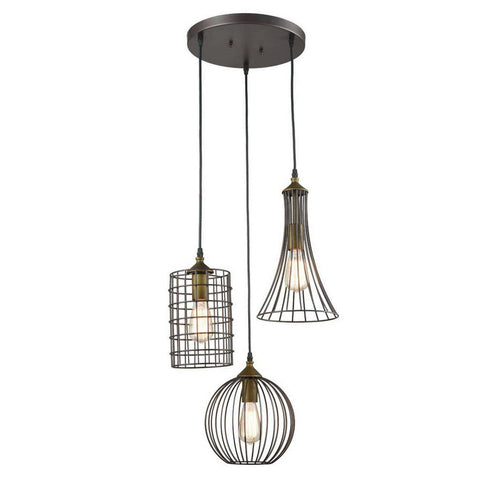 Farmhouse 3-Light Chandelier Hanging Caged Cluster Pendant