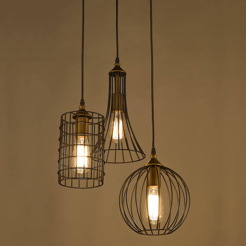 Farmhouse 3-Light Chandelier Hanging Caged Cluster Pendant