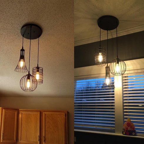 Farmhouse 3-Light Chandelier Hanging Caged Cluster Pendant