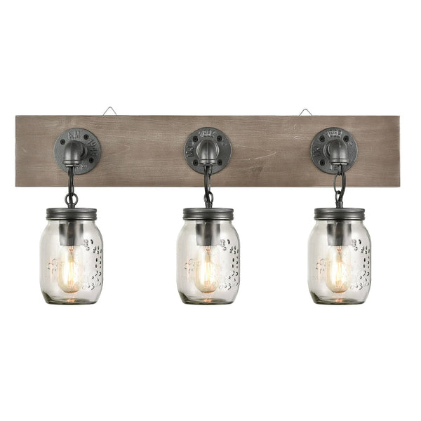 Farmhouse 3 Light Mason Jar Bathroom Vanity Lighting Wood & Glass