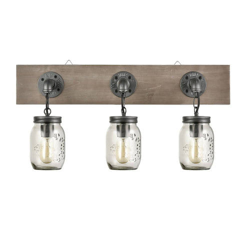 Farmhouse 3 Light Mason Jar Bathroom Vanity Lighting Wood & Glass