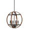 Farmhouse 4-Light Globe Pendant Light Wood Grain Finish