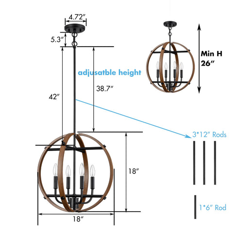Farmhouse 4-Light Globe Pendant Light Wood Grain Finish