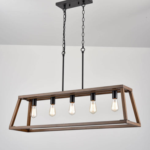 Farmhouse 5-Light Chandeliers for Dining Room Rustic Wood Grain Finish