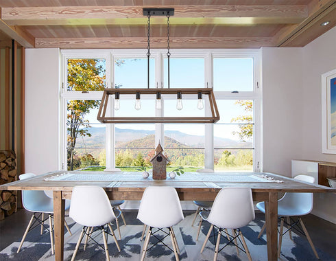 Farmhouse 5-Light Chandeliers for Dining Room Rustic Wood Grain Finish