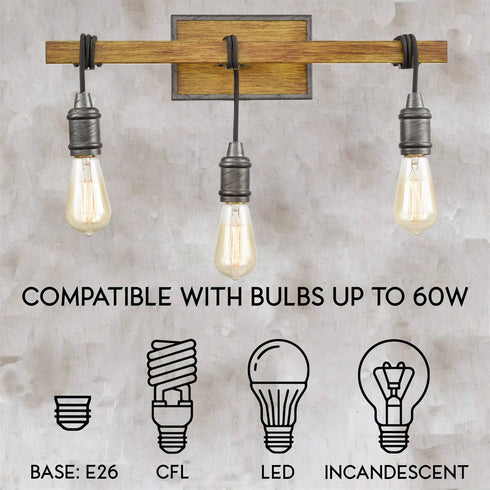 Farmhouse Bathroom Vanity Light Over Mirror 3-Light