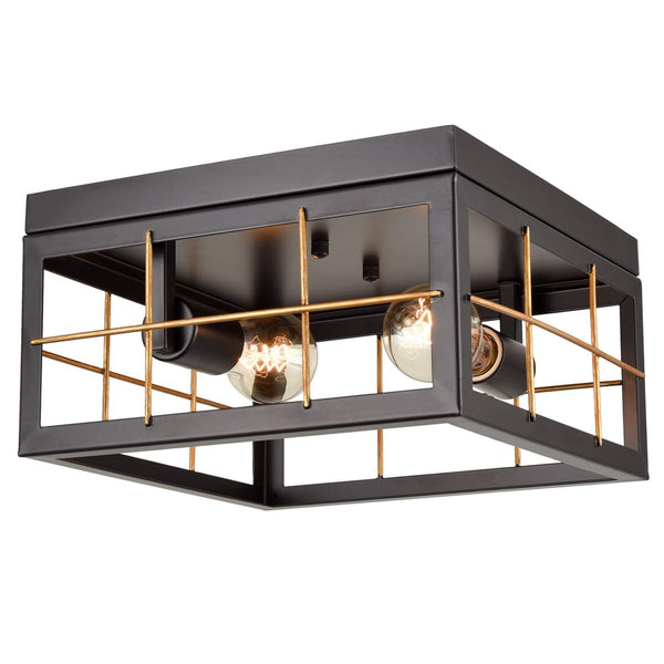 Farmhouse Black Flush Mount Ceiling Light Brass Fixture, 2-Light