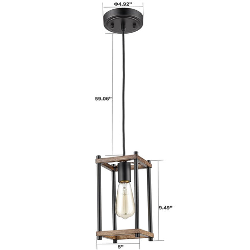 Farmhouse Black Metal Wire Cage Hanging Pendant Light Fixtures for Kitchen