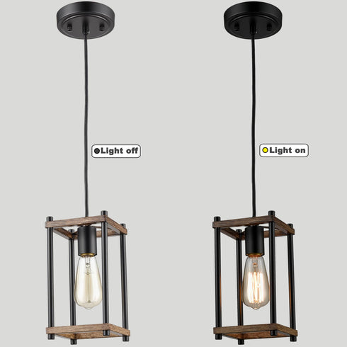 Farmhouse Black Metal Wire Cage Hanging Pendant Light Fixtures for Kitchen