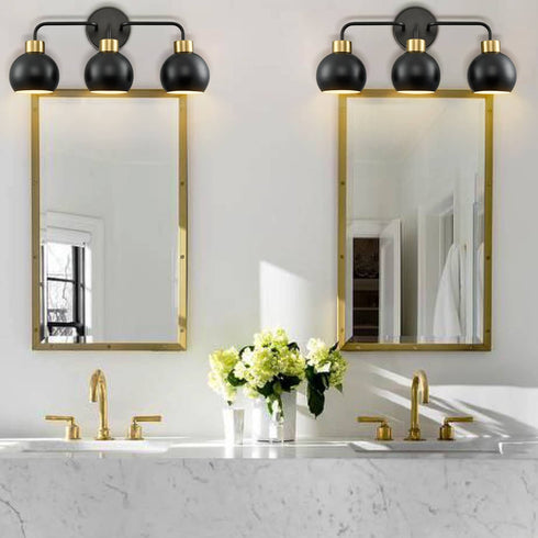 Farmhouse Black Wall Sconce Bathroom Globe Vanity Wall Lighting Industrial 3-Light Fixture Over Mirror for Bathroom Living Room Bedroom