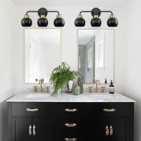 Farmhouse Black Wall Sconce Bathroom Globe Vanity Wall Lighting Industrial 3-Light Fixture Over Mirror for Bathroom Living Room Bedroom