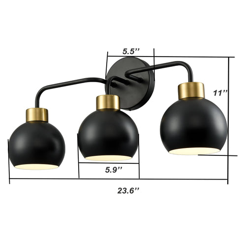 Farmhouse Black Wall Sconce Bathroom Globe Vanity Wall Lighting Industrial 3-Light Fixture Over Mirror for Bathroom Living Room Bedroom
