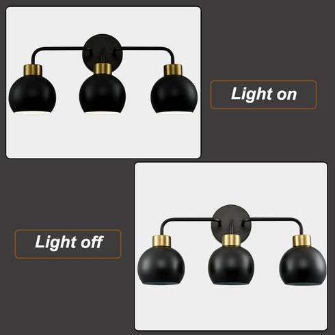 Farmhouse Black Wall Sconce Bathroom Globe Vanity Wall Lighting Industrial 3-Light Fixture Over Mirror for Bathroom Living Room Bedroom