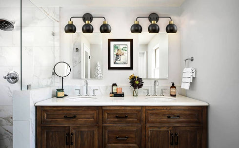 Farmhouse Black Wall Sconce Bathroom Globe Vanity Wall Lighting Industrial 3-Light Fixture Over Mirror for Bathroom Living Room Bedroom