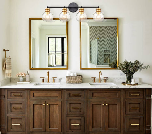 Farmhouse Black and Brass 4-Light Bathroom Globe Vanity Light