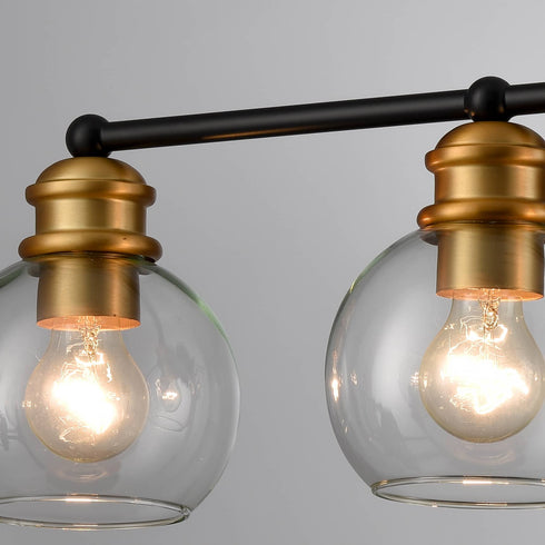 Farmhouse Black and Brass 4-Light Bathroom Globe Vanity Light