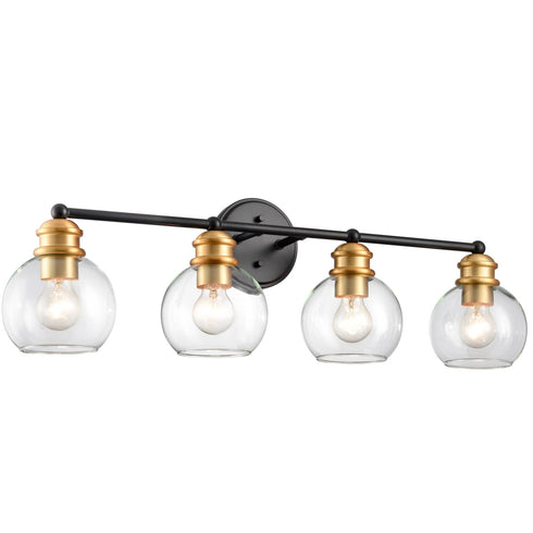 Farmhouse Black and Brass 4-Light Bathroom Globe Vanity Light