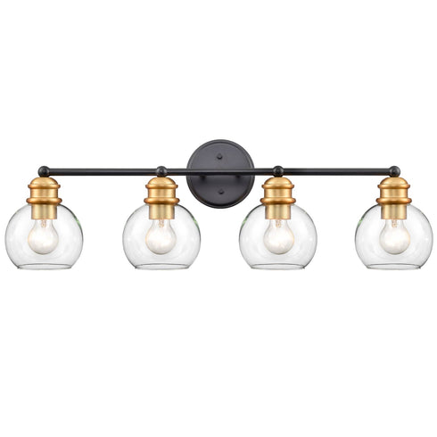 Farmhouse Black and Brass 4-Light Bathroom Globe Vanity Light