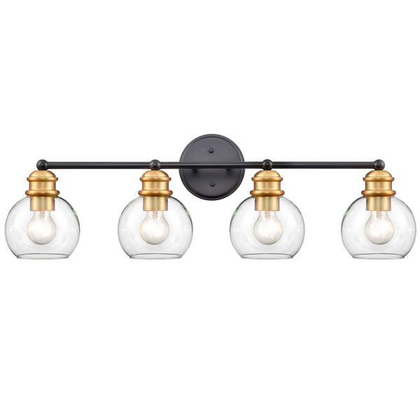 Farmhouse Black and Brass 4-Light Bathroom Globe Vanity Light