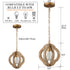 Farmhouse Brown Wooden Pendant Light Fixture Antiqued Gold Finish