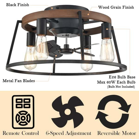 Farmhouse Caged Ceiling Fans with Lights Remote Control